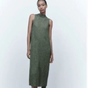 NWT Zara Soft Feel Sleeveless Dark Green Dress Alpaca Wool Blend Size Large